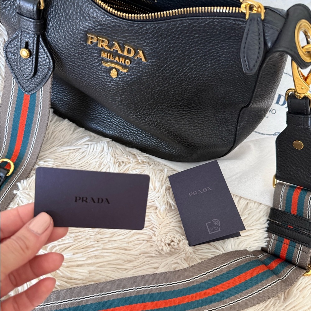 Prada Black Pebbled Leather Shoulder Bag Phenix Vitello - Picture 8 of 8